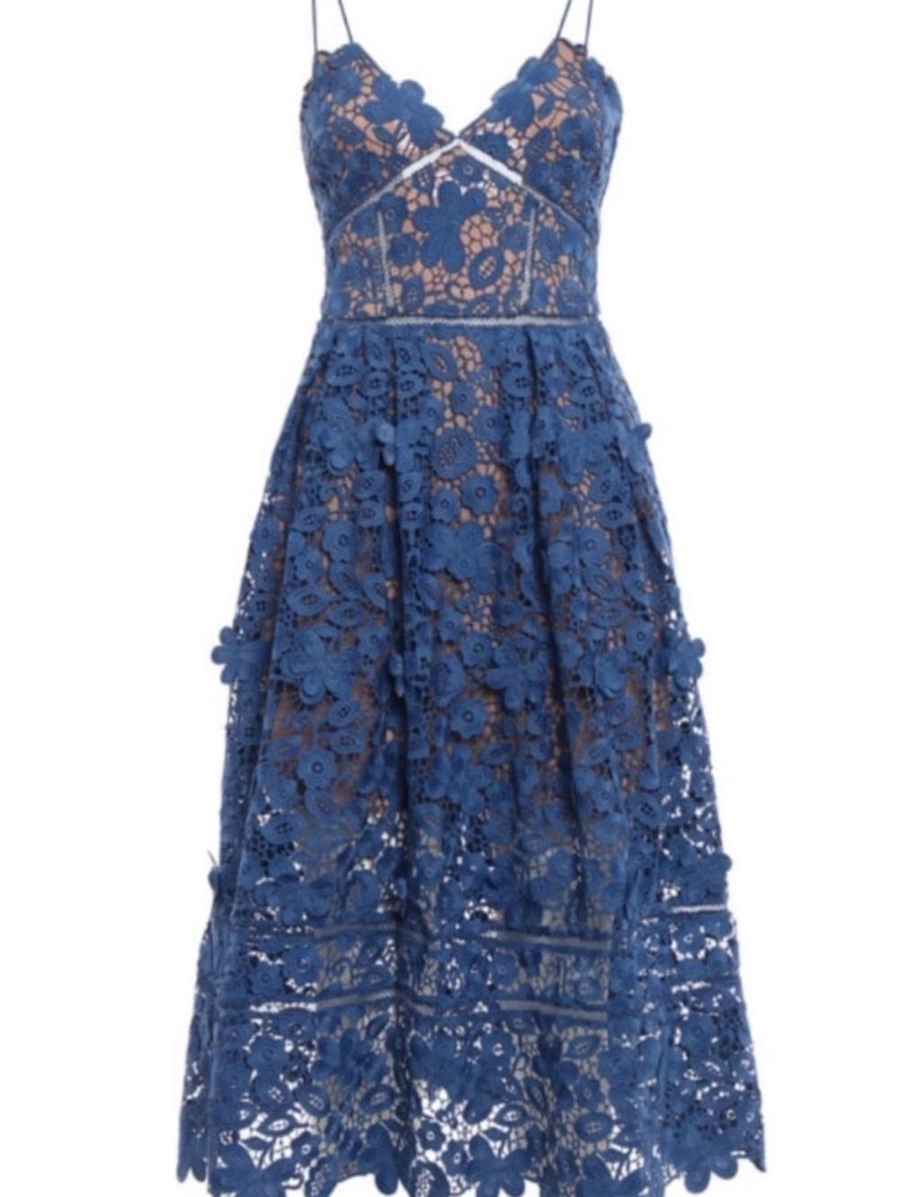 Self-Portrait Azaelea 3D Floral Guipure Lace Midi Dress Blue Size US 4 UK 8
